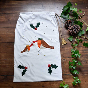 Robin Embroidered Christmas Sack