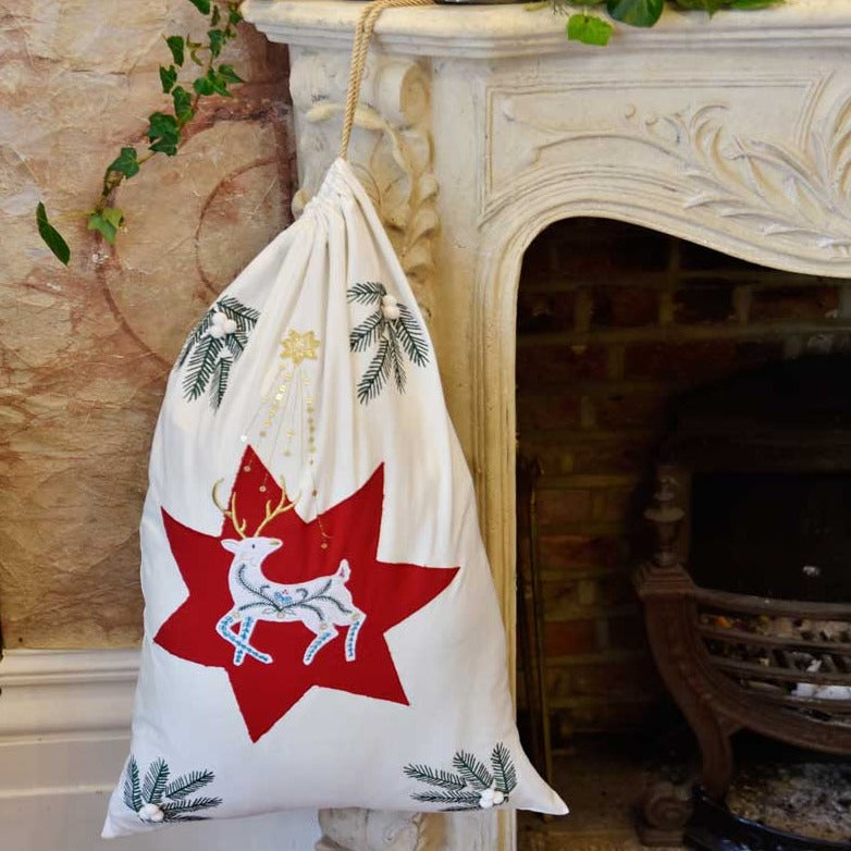 Reindeer Embroidered Christmas Sack