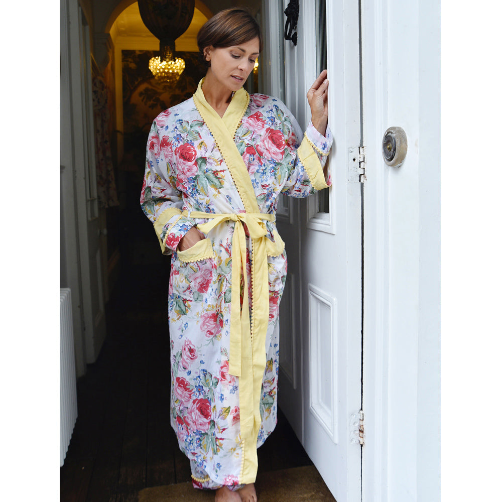 Floral Lemon Pom Pom Ladies Dressing Gown