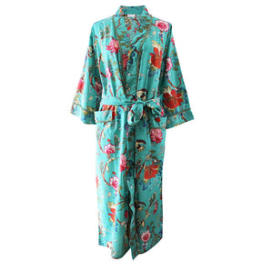 Teal Exotic Flower Dressing Gown