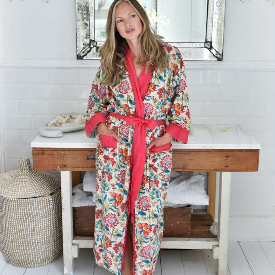 dressing gown cotton Coral Floral Cotton Dressing Gown & Bathrobe