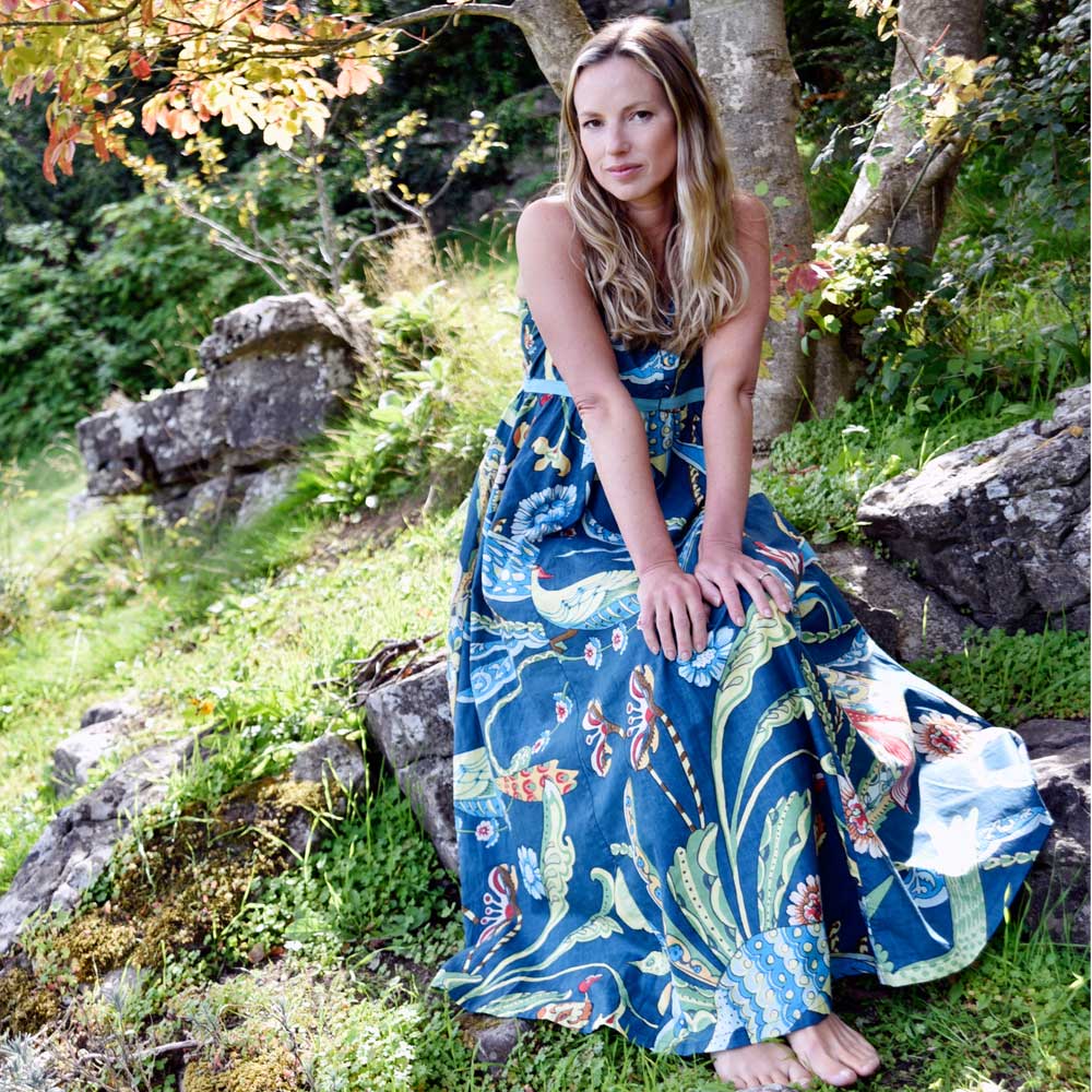 ‘Vita’ Blue Exotic Bird Strappy Cotton Dress