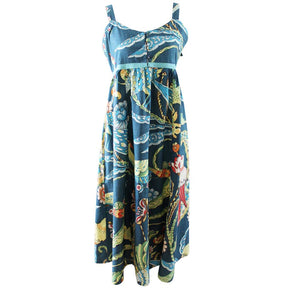 ‘Vita’ Blue Exotic Bird Strappy Cotton Dress
