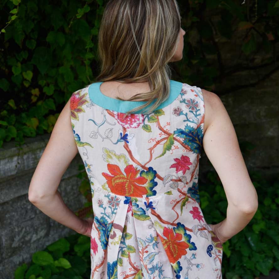 ‘Eden’ Pink Exotic Flower V-Neck Sleeveless Cotton Dress