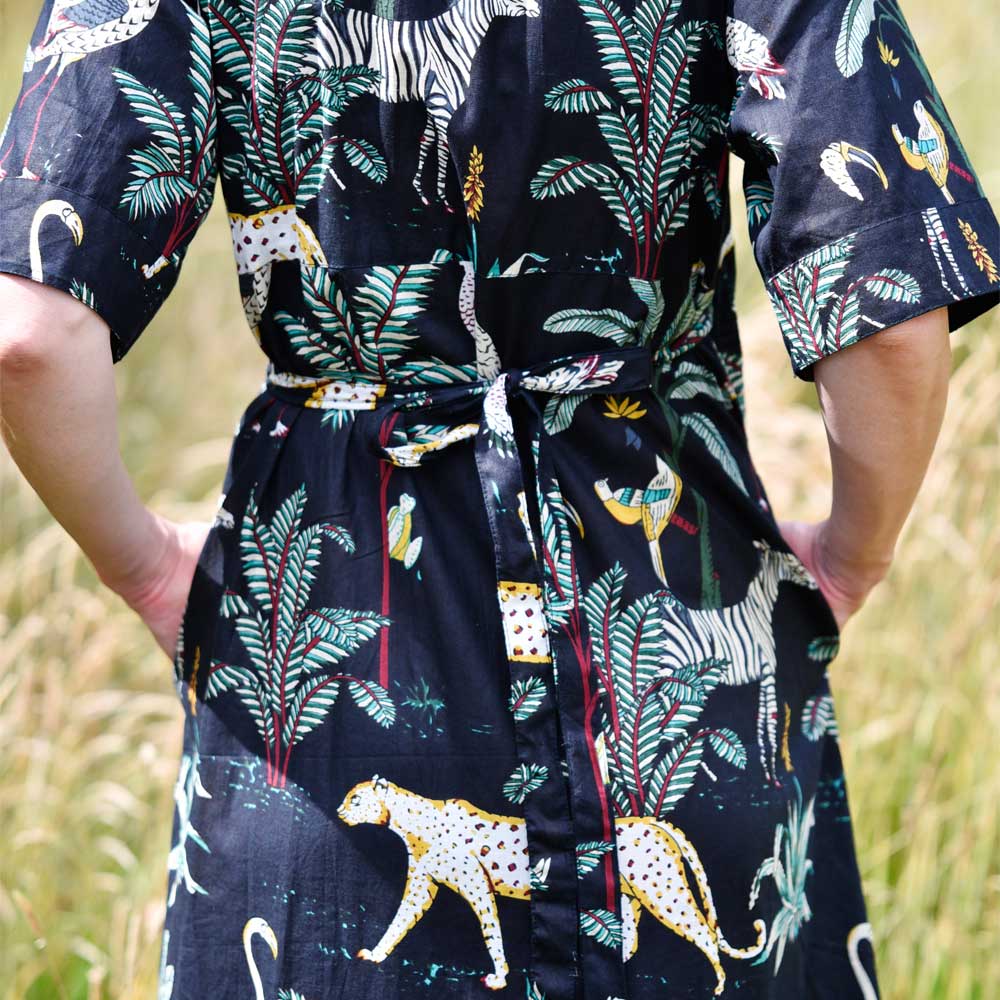 ‘Aspen’ Safari At Night Long Cotton Wrap Dress