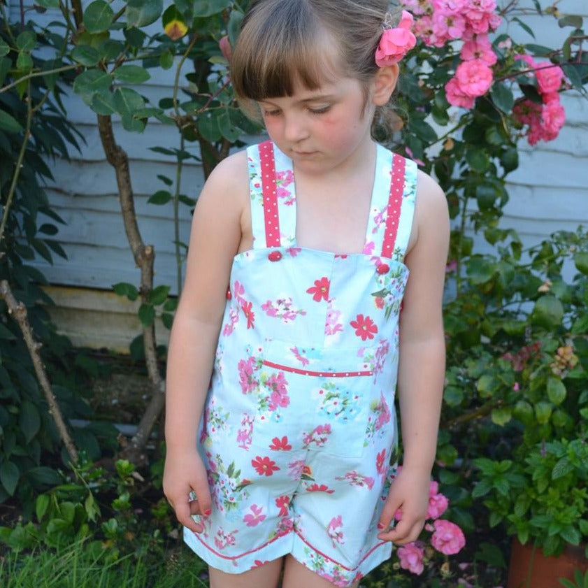 Blue Floral Dungarees