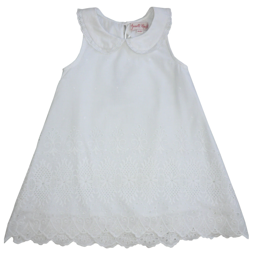 White Lace Embroidered Sleeveless Girls Dress