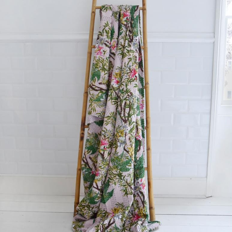 Pink Stargazer Lily Kantha Throw