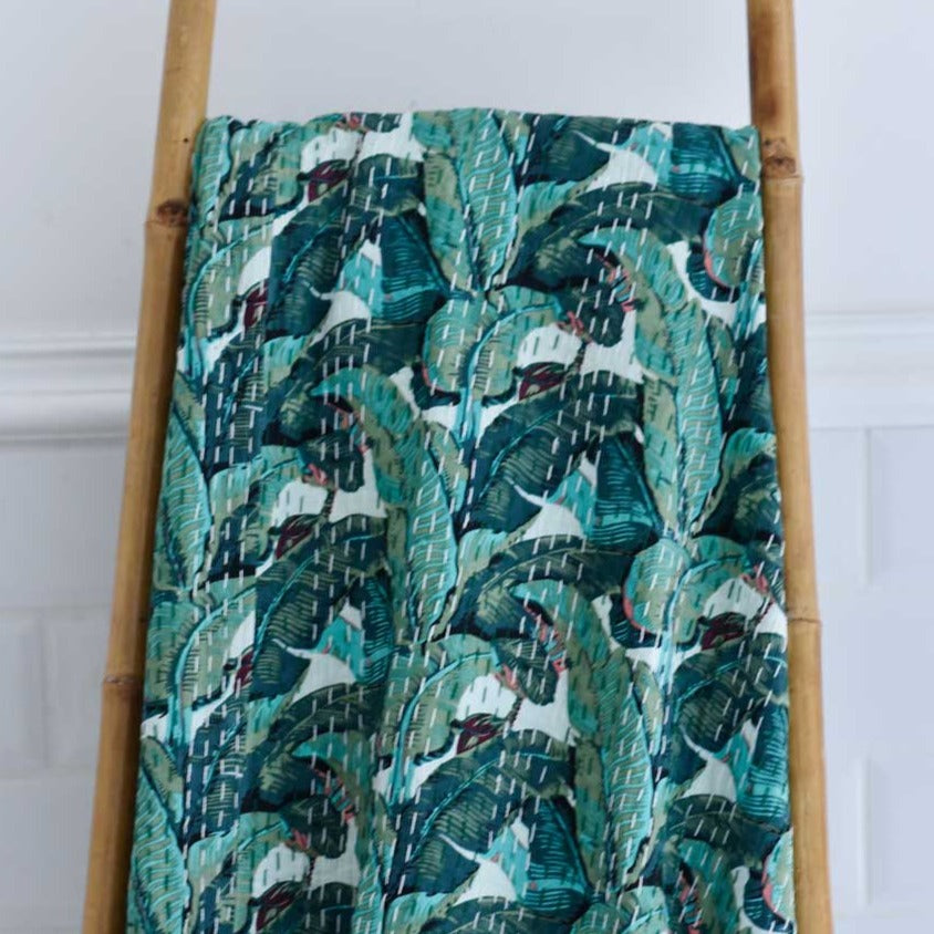 Green Leaf Kantha Throw