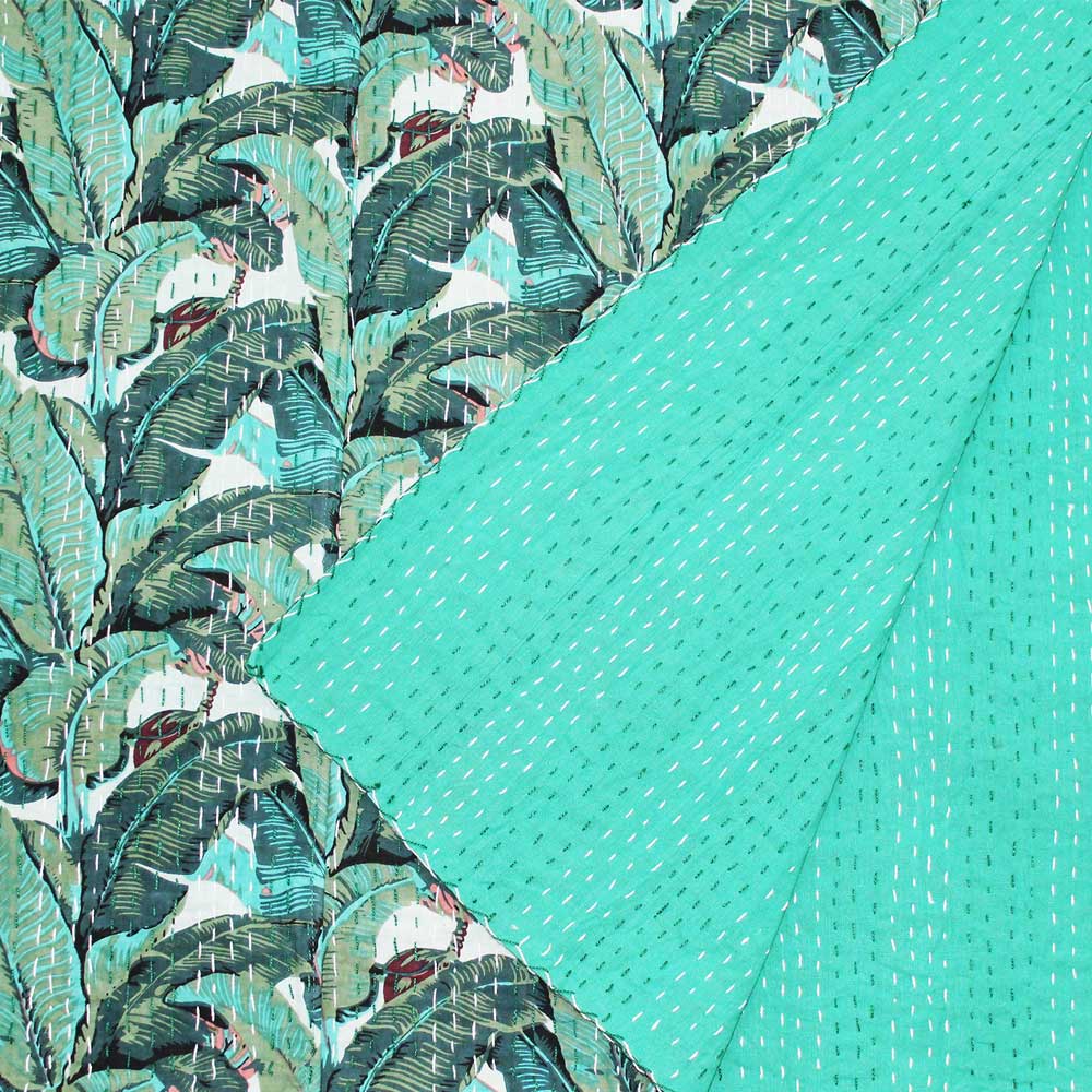 Green Leaf Kantha Throw