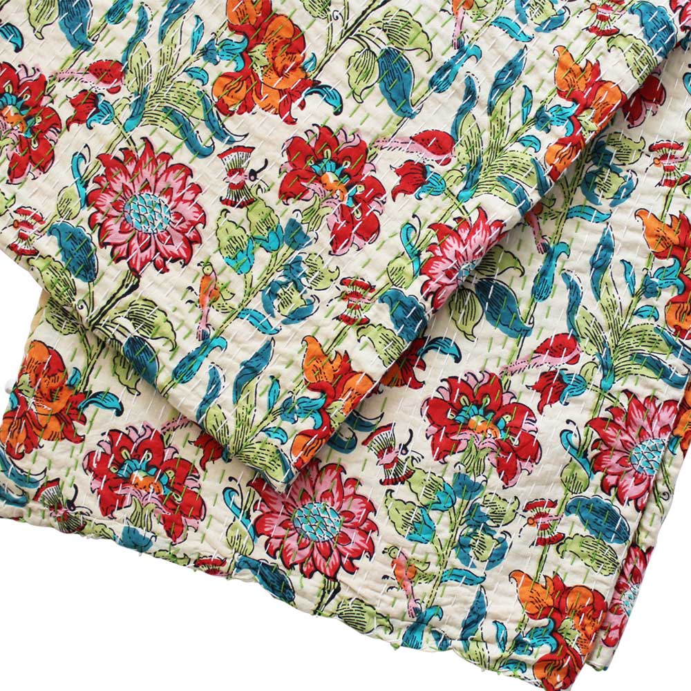 Manta Kantha de jardín floral