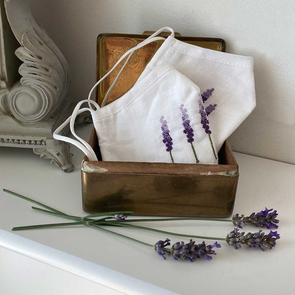 Lavender Embroidered Face Mask 5 Sprigs