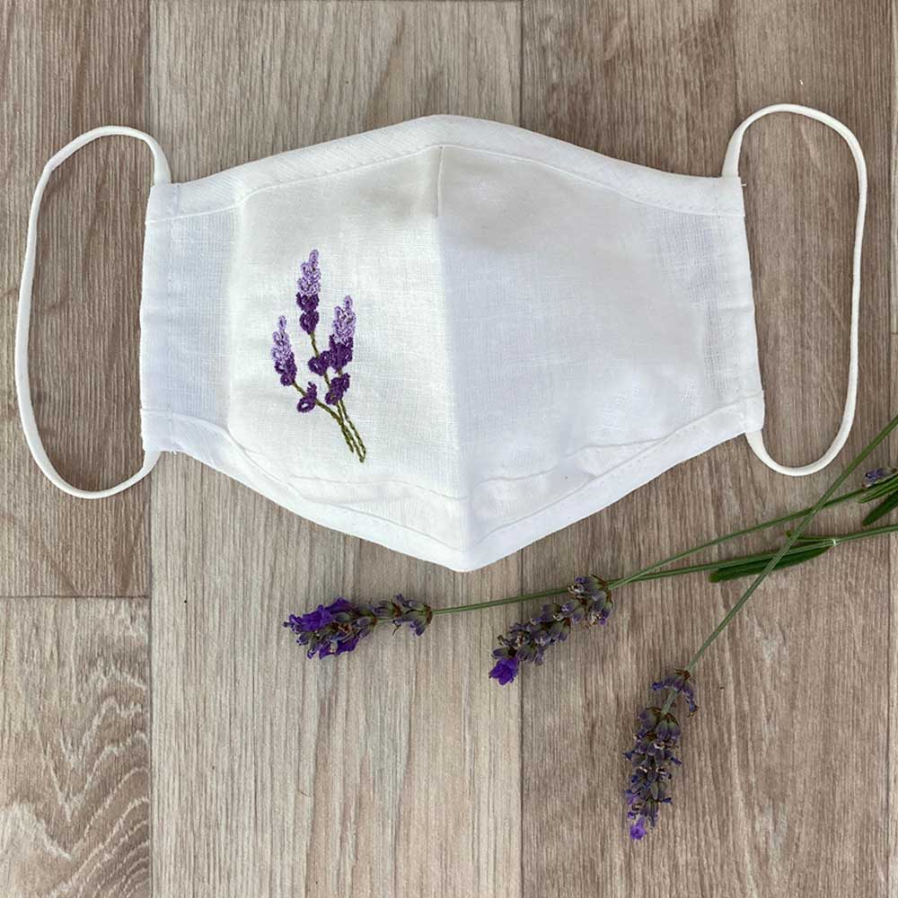 Lavender Embroidered Face Mask 3 Sprigs