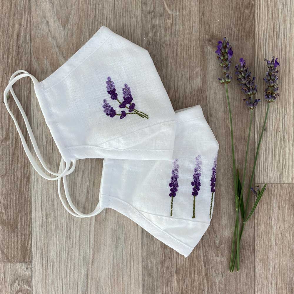 Lavender Embroidered Face Mask 3 Sprigs