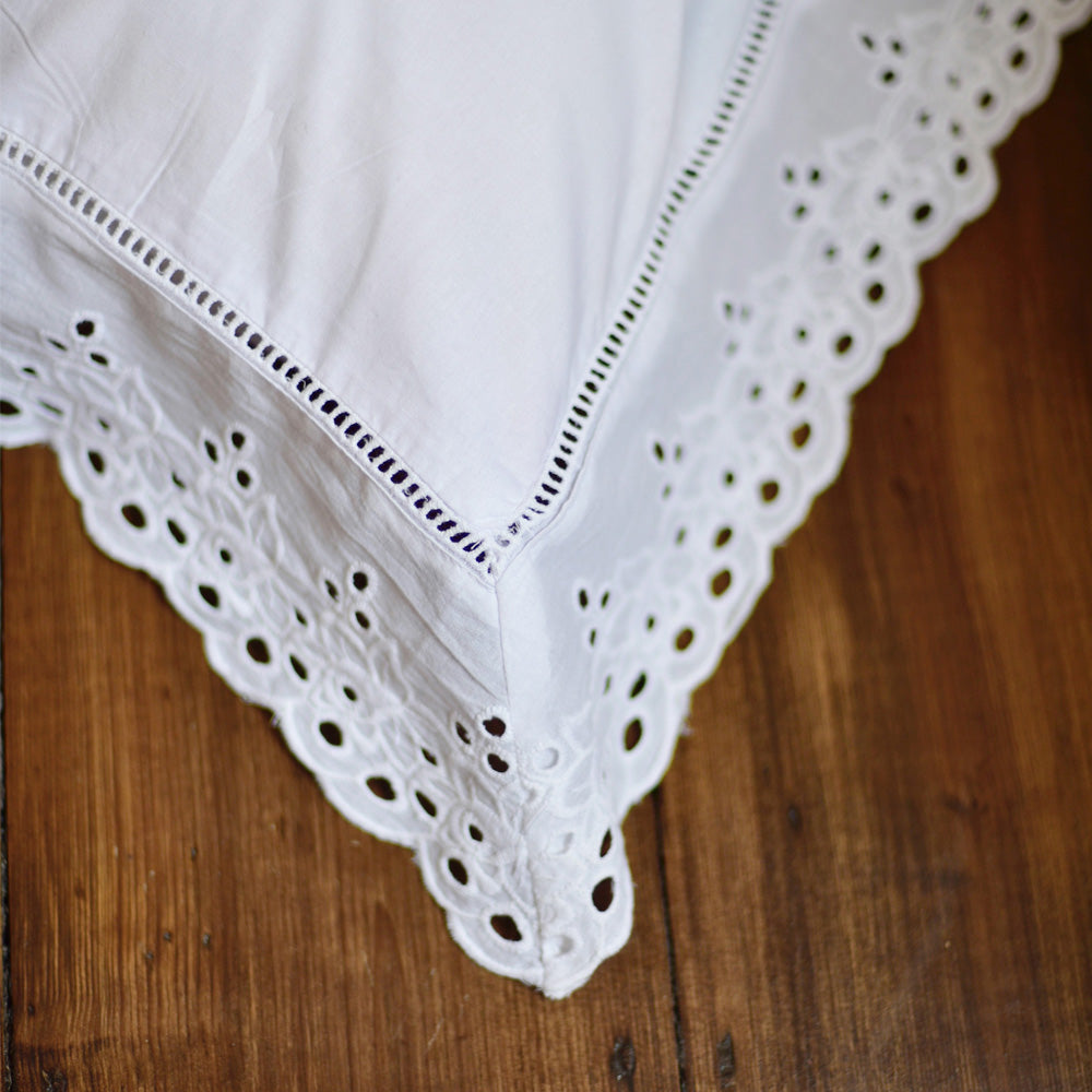 White Cushion Cover With Large Broderie Anglais Trim