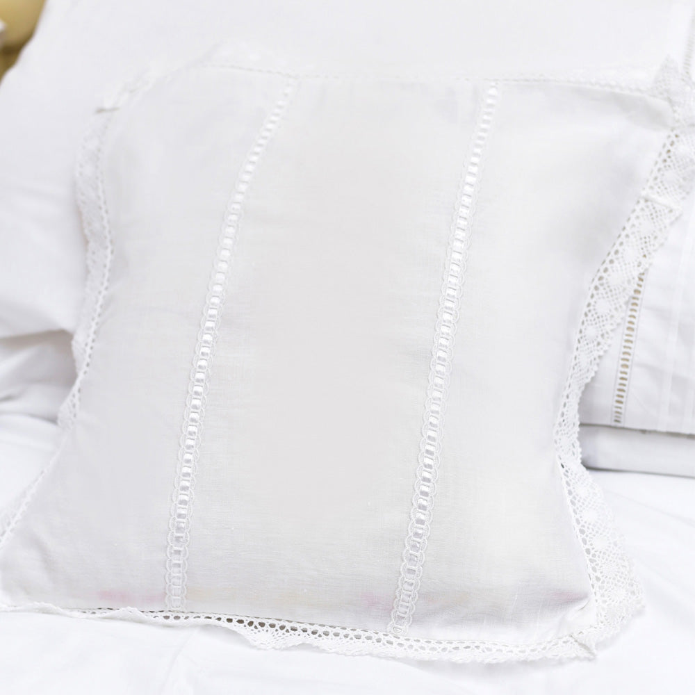 White Cushion Cover With Cotton Lace Trim