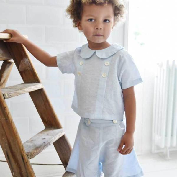 Sky Blue Linen Shirt + Shorts Set