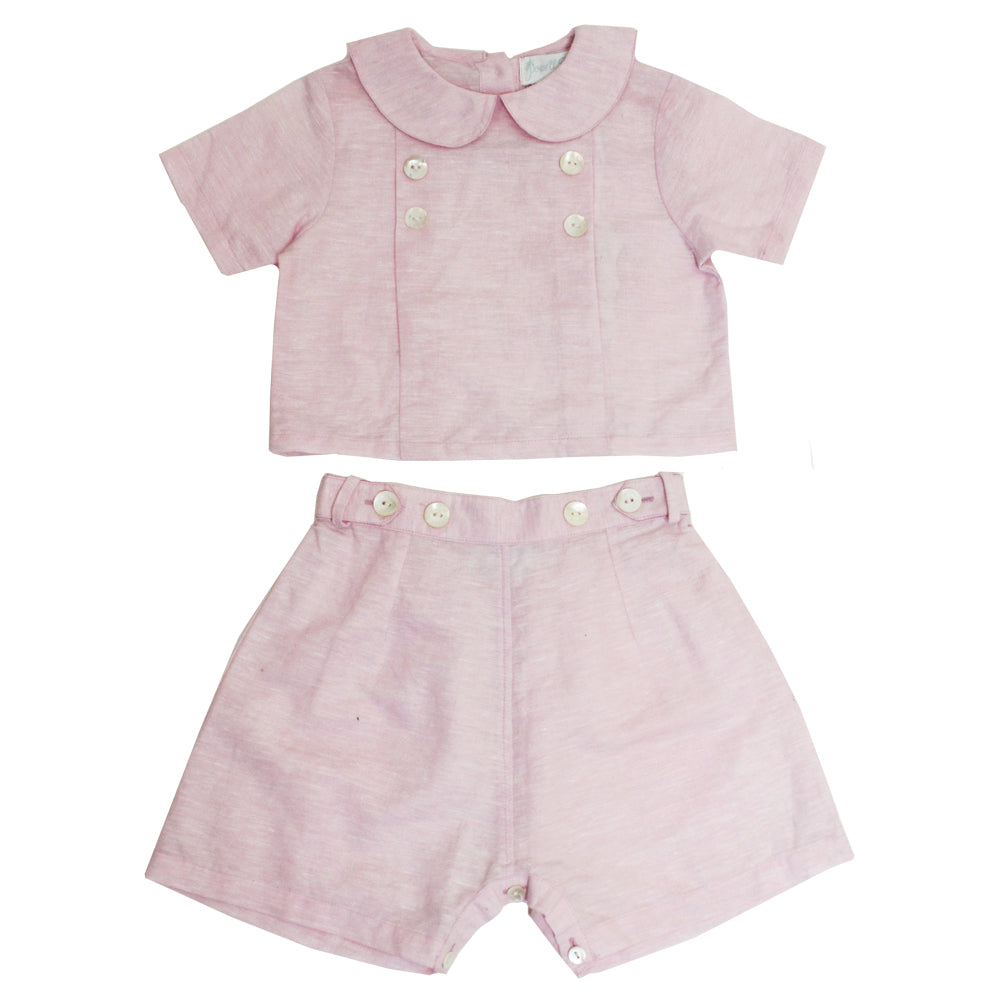 Powder Pink Linen Shirt + Shorts Set