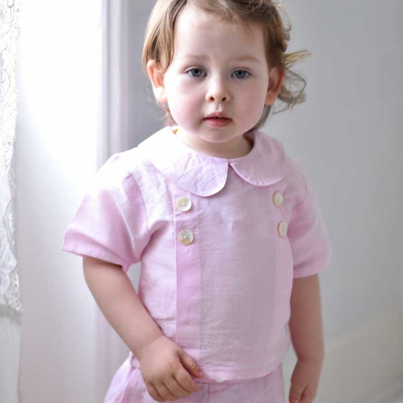 Powder Pink Linen Shirt + Shorts Set