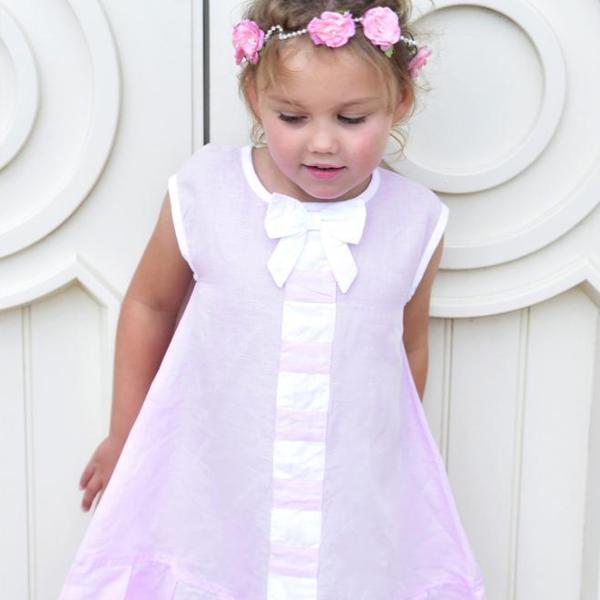 Pink Linen Sleeveless Dress with Ribbon Front