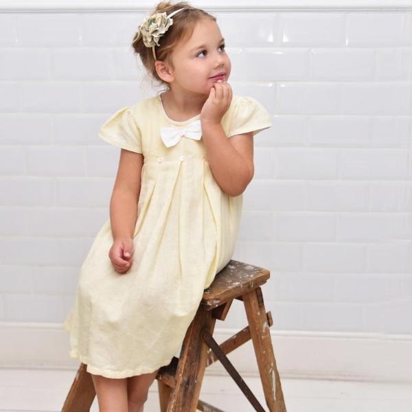 Lemon Linen Capped Sleeve Dress