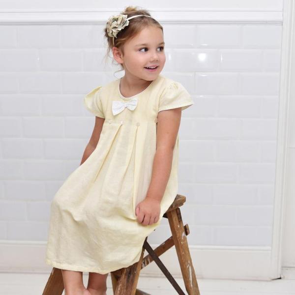 Lemon Linen Capped Sleeve Dress