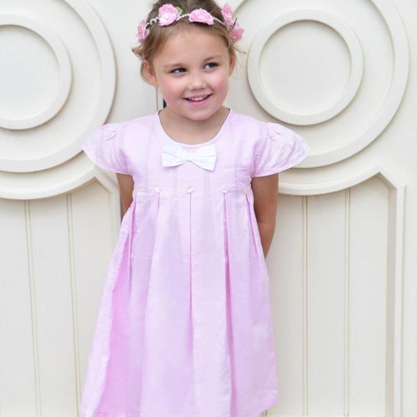 Pink Linen Capped Sleeve Dress