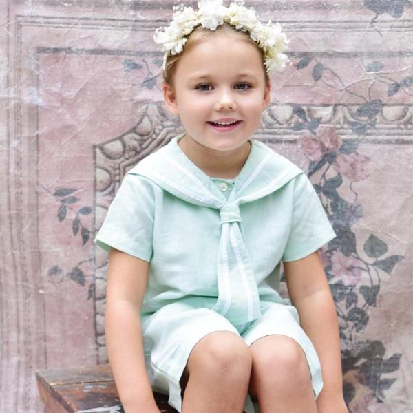 Mint Linen Sailor Top + Shorts Set