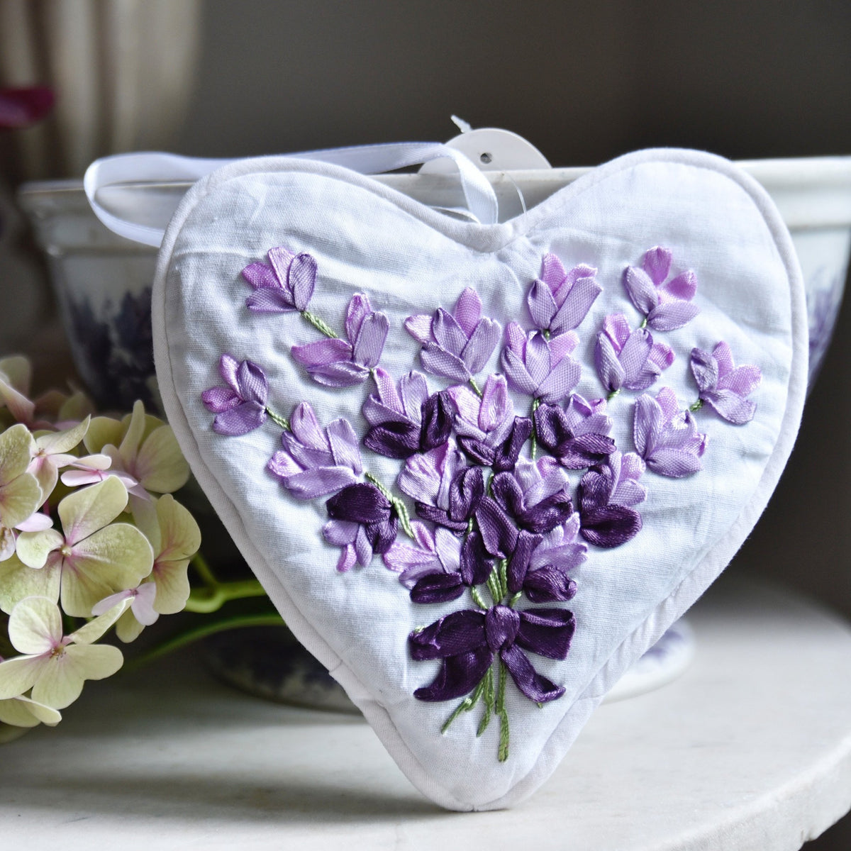 Pack of 2 Lavender Ribbon Embroidered Heart Sachet