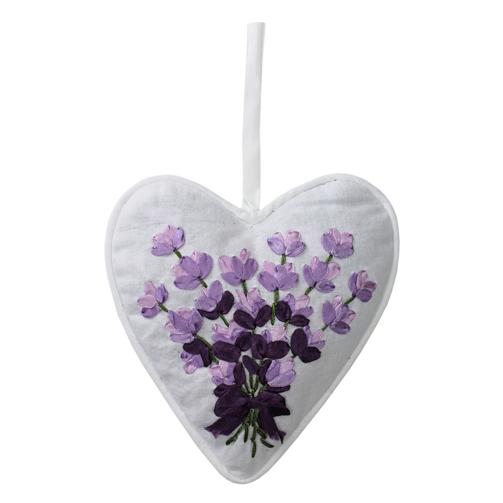 Pack of 2 Lavender Ribbon Embroidered Heart Sachet