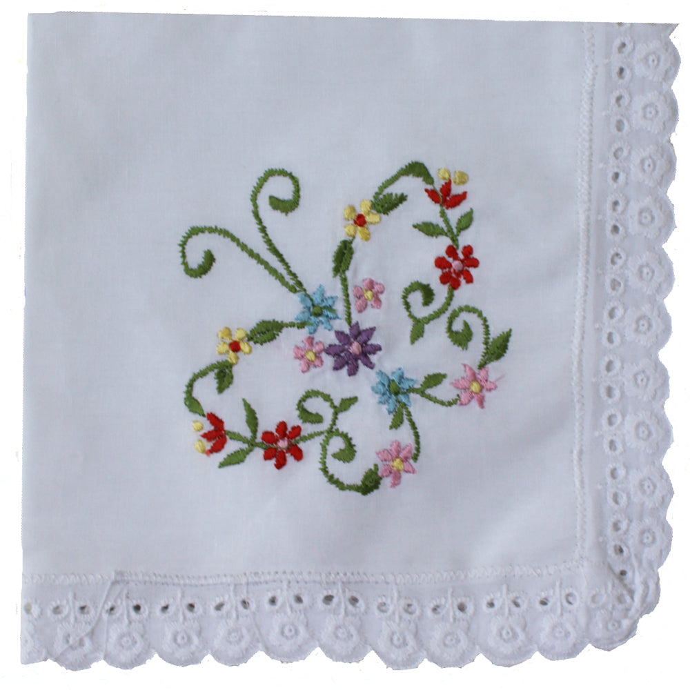 Pack of 3 Butterfly Embroidered Hankies
