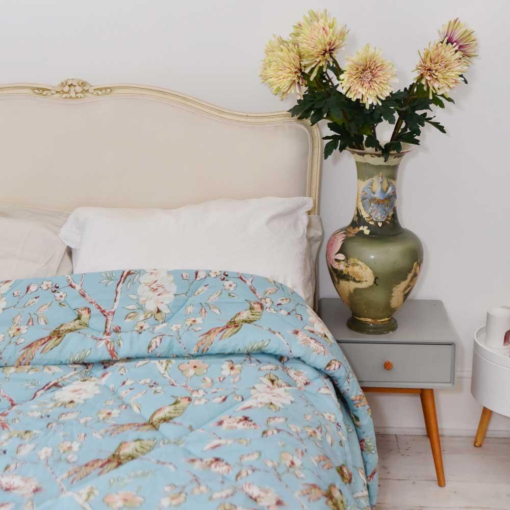 Blue Blossom Print Quilt