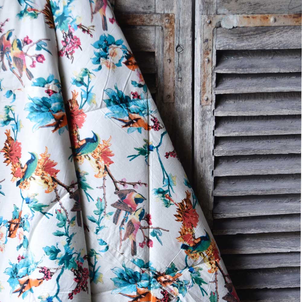 Turquoise Hummingbird Print Quilt