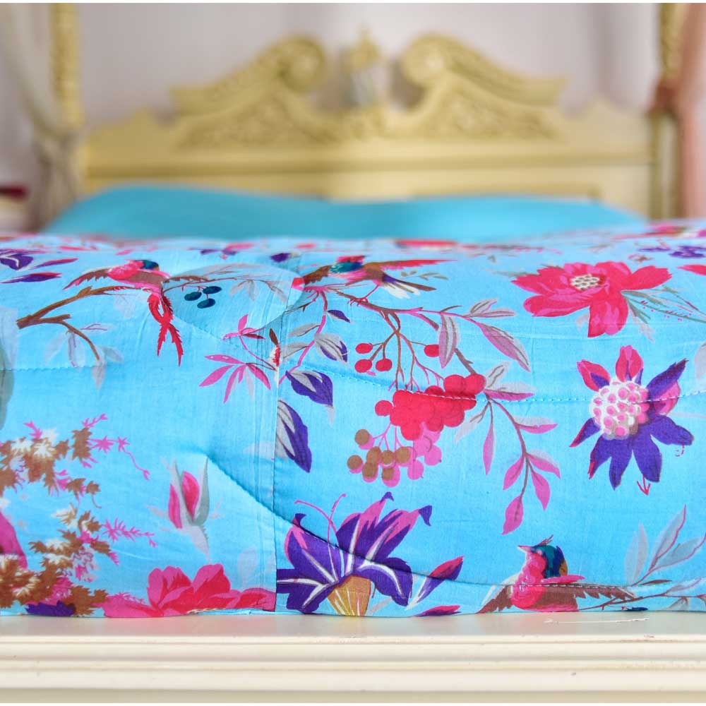 Turquoise Bird Print Quilt