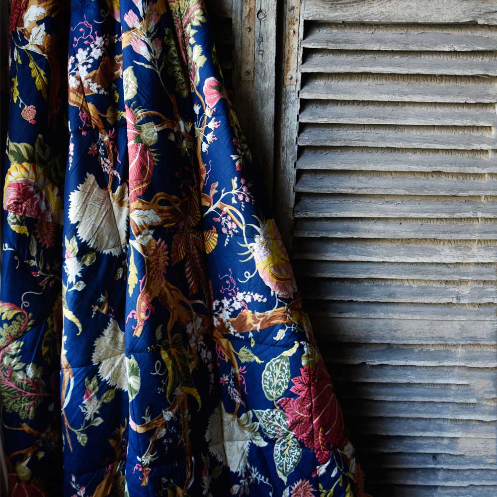 Blue Carnation Print Quilt