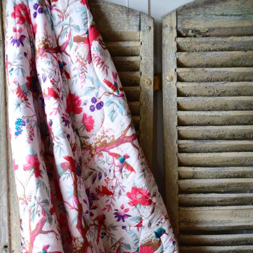 Cream Bird Print Quilt