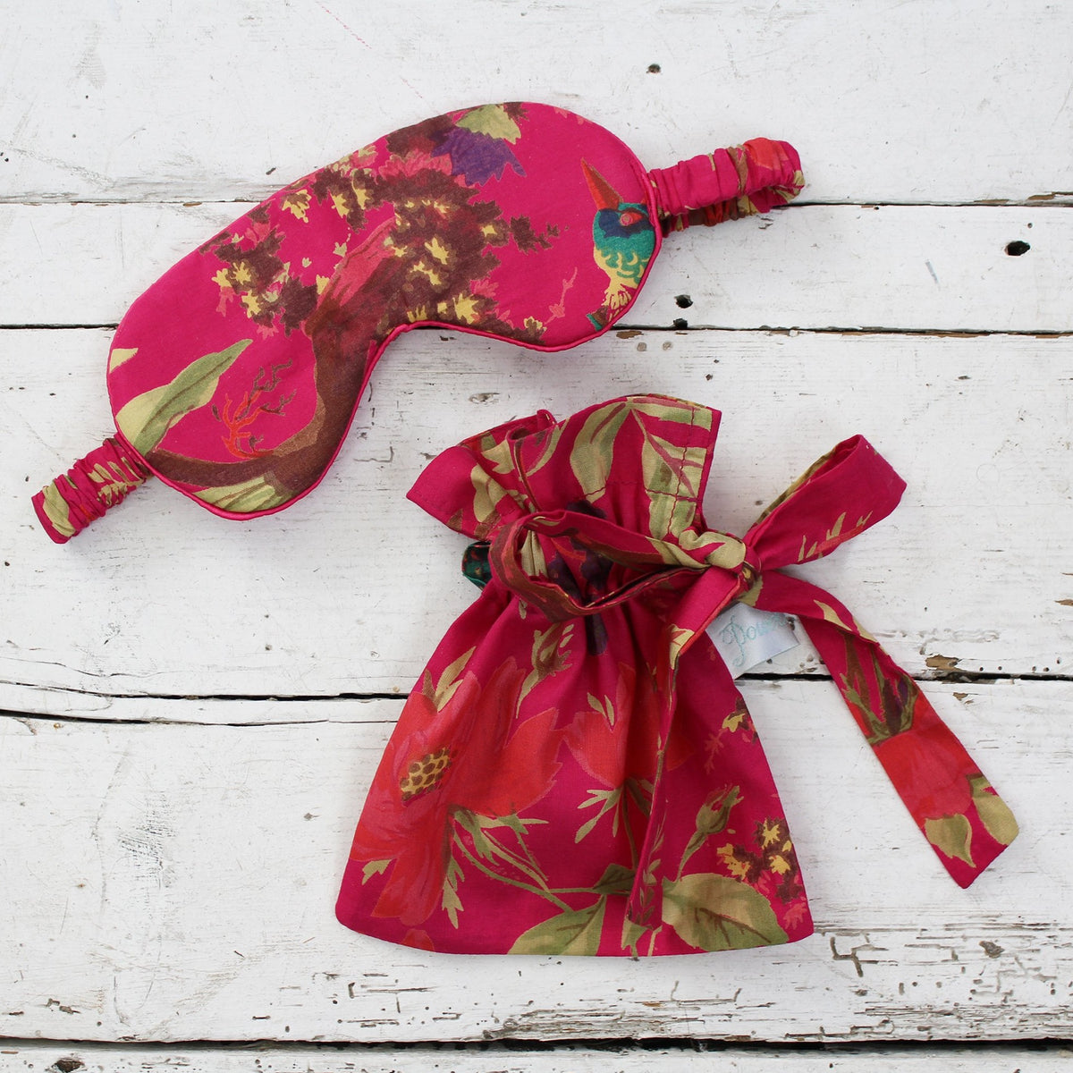 Hot Pink Bird Print Eye Mask