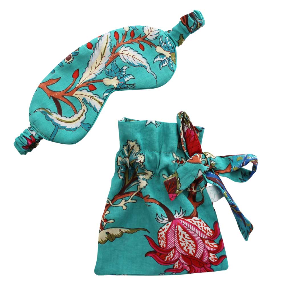 Teal Exotic Flower Print Eye Mask