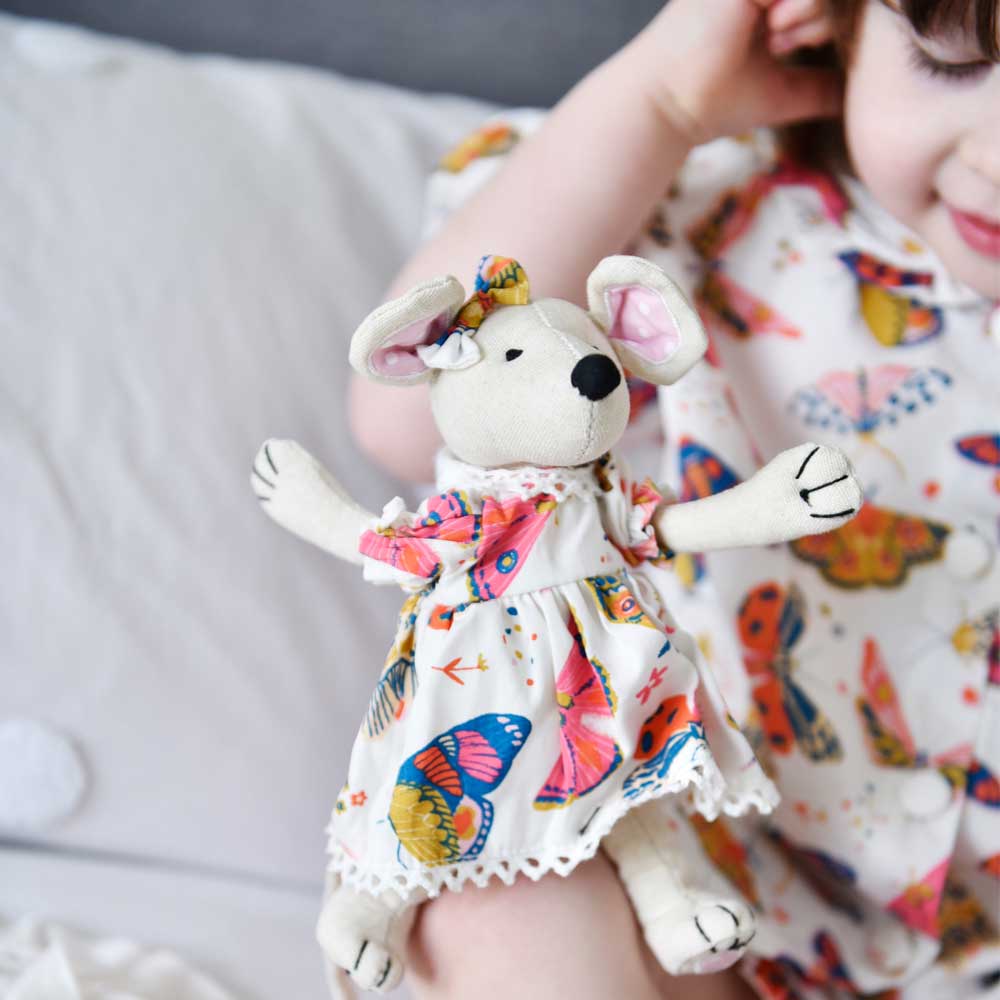 Cute Cotton Mouse With Mixed Butterfly Print Dress