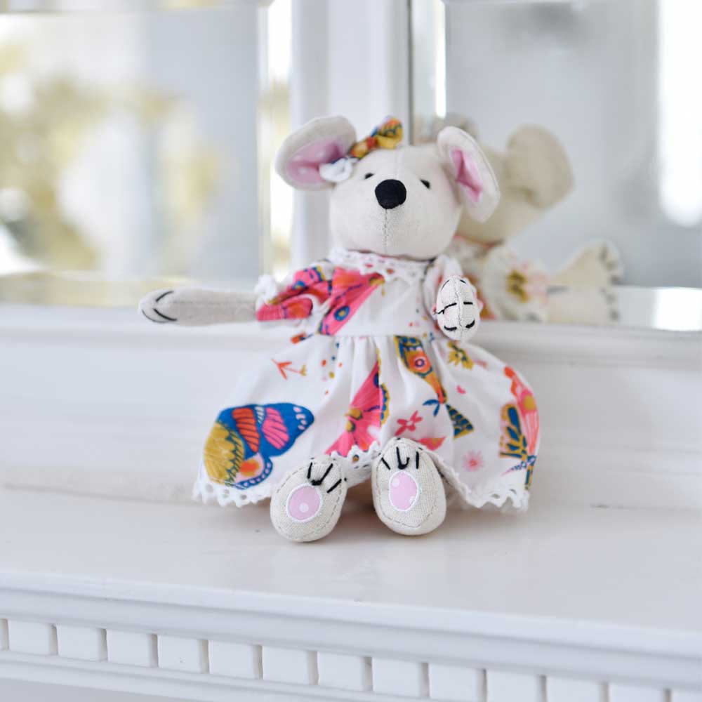 Cute Cotton Mouse With Mixed Butterfly Print Dress