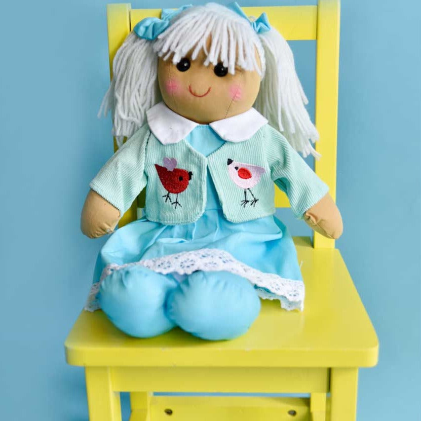 Rag Doll with Blue Embroidered Jacket & Dress