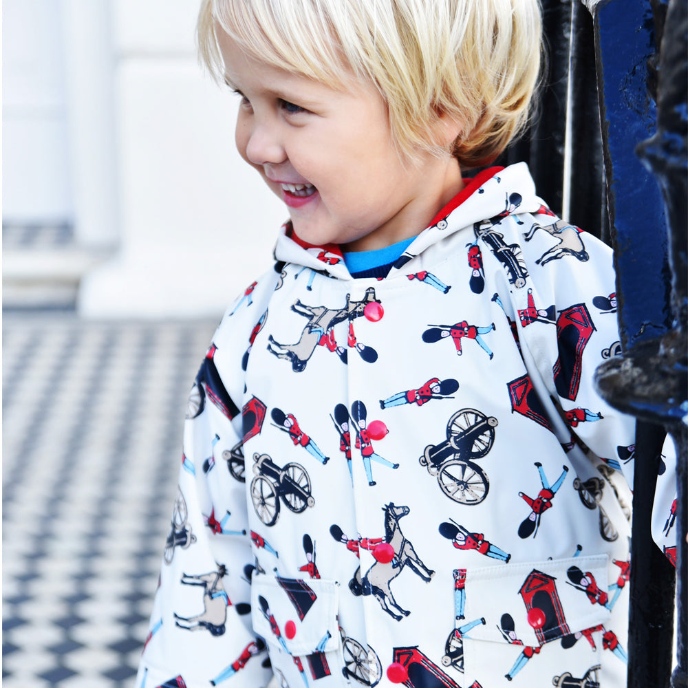 Horse and Guard Print Hooded Rain Coat