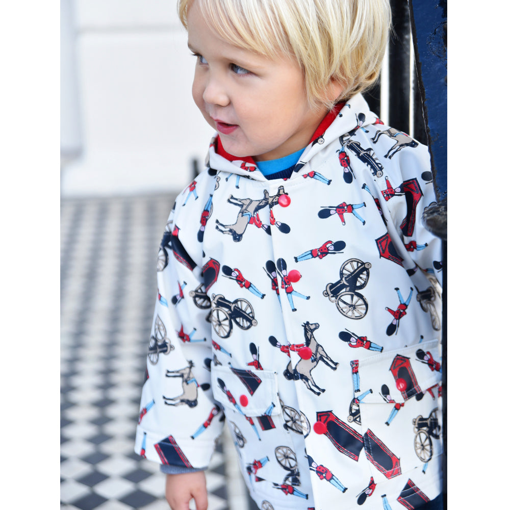 Horse and Guard Print Hooded Rain Coat