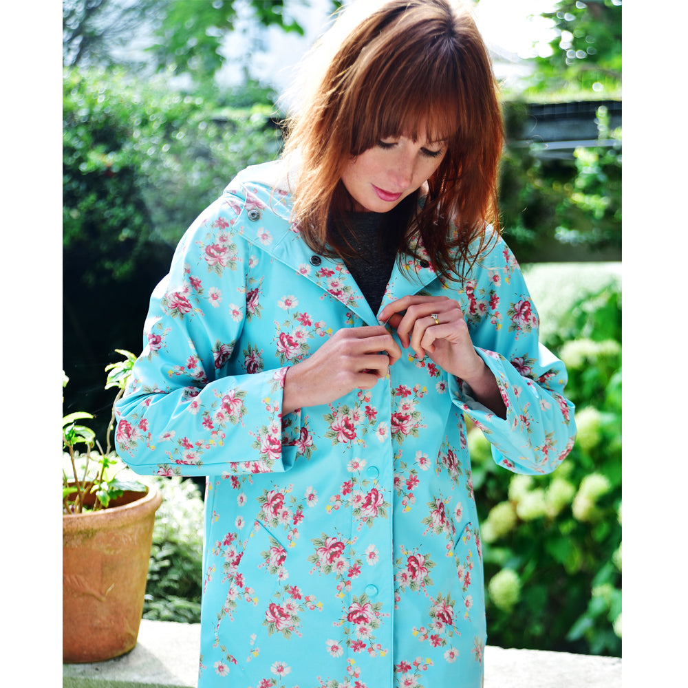 Ladies Blue Floral Raincoat
