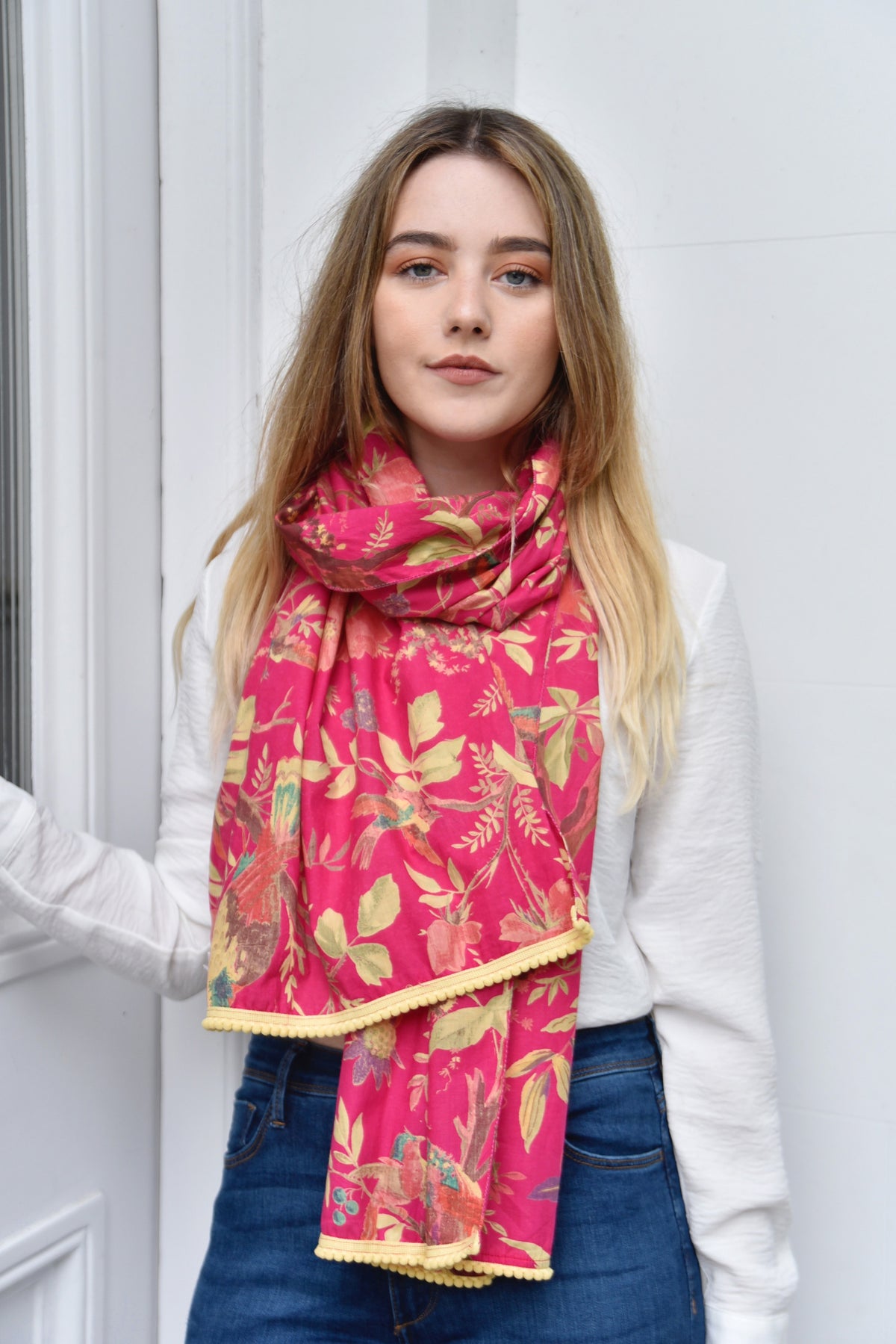 Hot Pink Bird Print Scarf