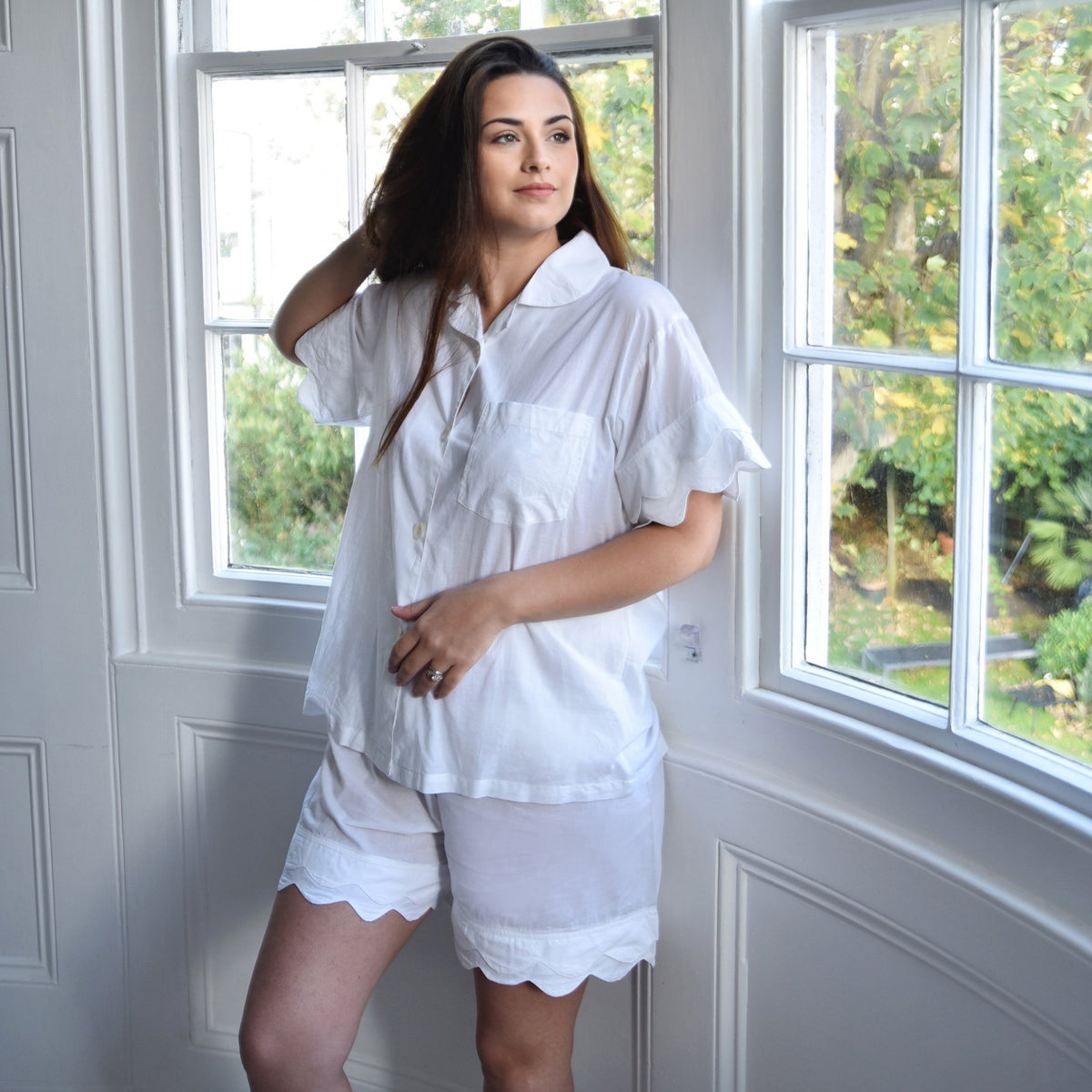 White Scalloped Short Pyjamas