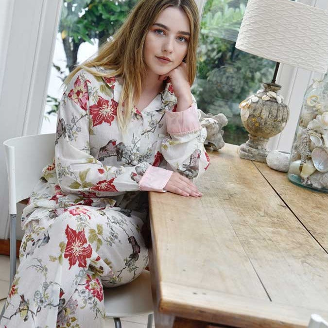 Red & Pink Rose Floral Ladies Pyjamas