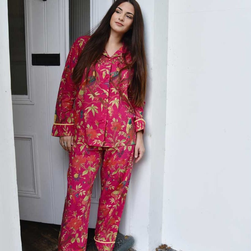 Hot Pink Bird Print Ladies Pyjamas