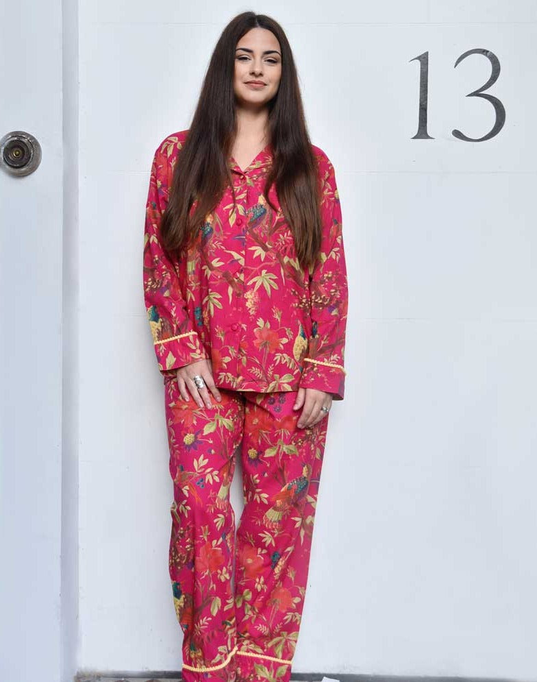 Hot Pink Bird Print Ladies Pyjamas