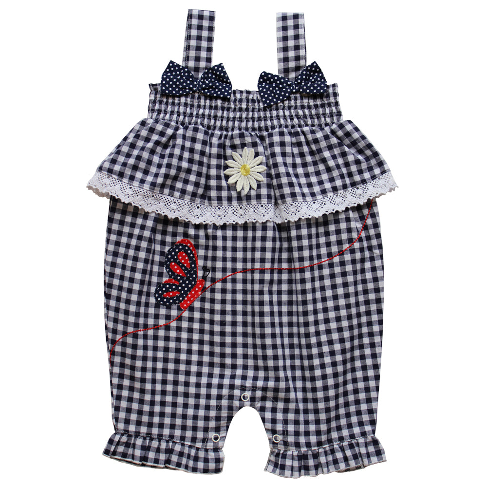 Blue Checked Butterfly Romper